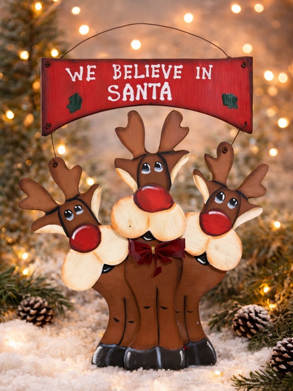 Vintage Style Wooden Reindeer Christmas Wall Hanging Farmhouse Holiday Decor